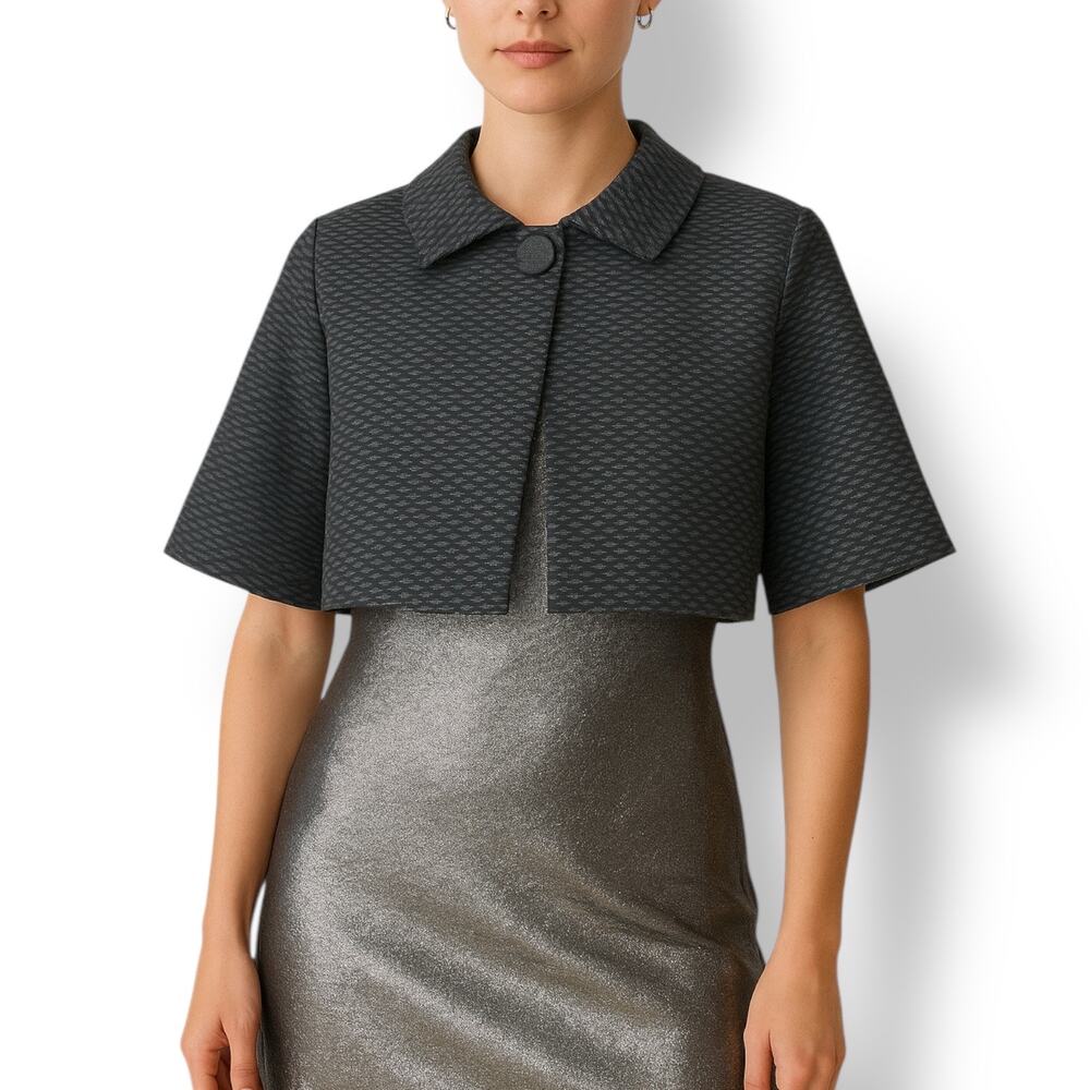Vintage Rozae Nichols Black Metallic Textured Cropped Jacket Petite 4 Minimalist